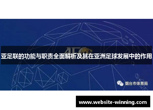 亚足联的功能与职责全面解析及其在亚洲足球发展中的作用